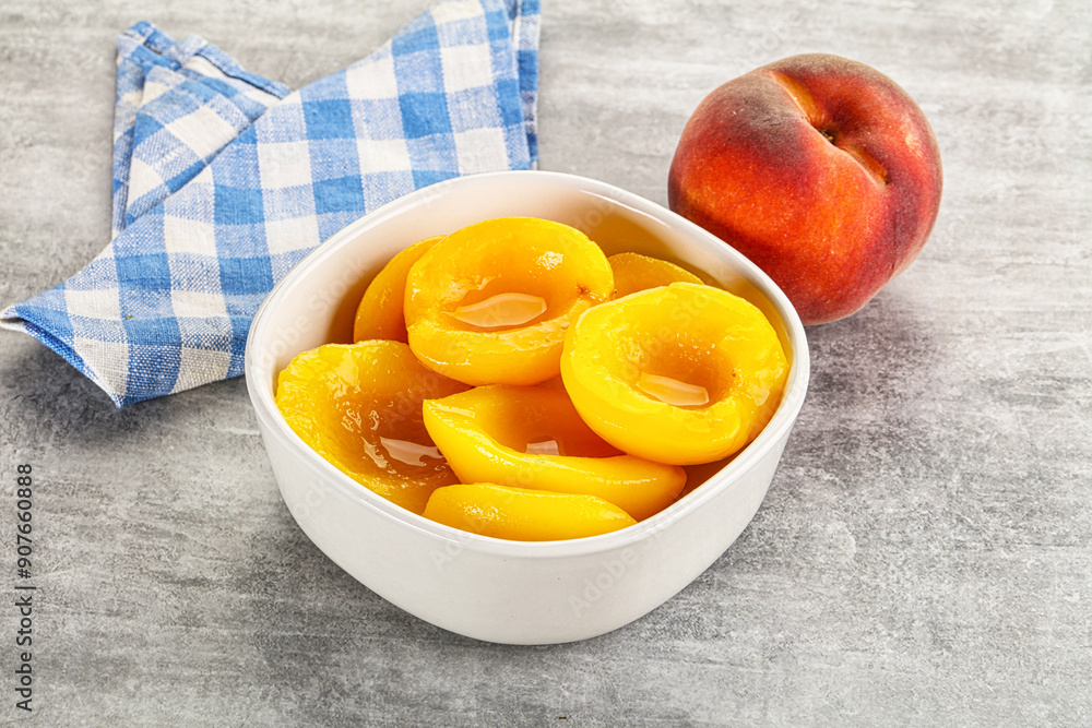 Ripe sweet and juicy canned peach Ripe sweet and juicy canned peach