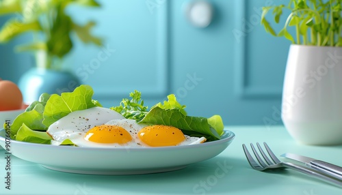 Chic illustration featuring freerange eggs in a keto meal, perfectly aligned with clean eating practices and highlighting their rich nutritional profile photo