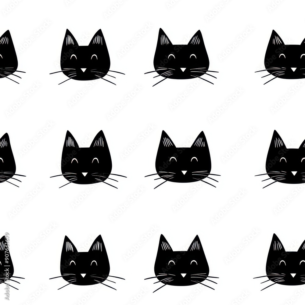 Minimalism illustration, flat illustration of cat face on white background, line art, seamless pattern Minimalism illustration, flat illustration of cat face on white background, line art, seamless pattern