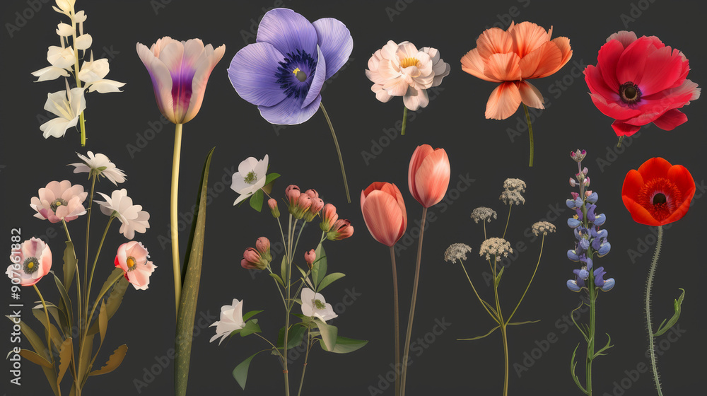 set of flowers isolated set of flowers isolated
