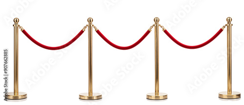 Stanchions with Red Velvet Ropes Isolated on Transparent Background