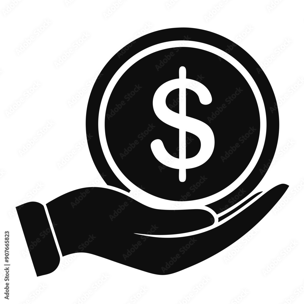 Dollar on hand silhouette vector art illustration Dollar on hand silhouette vector art illustration