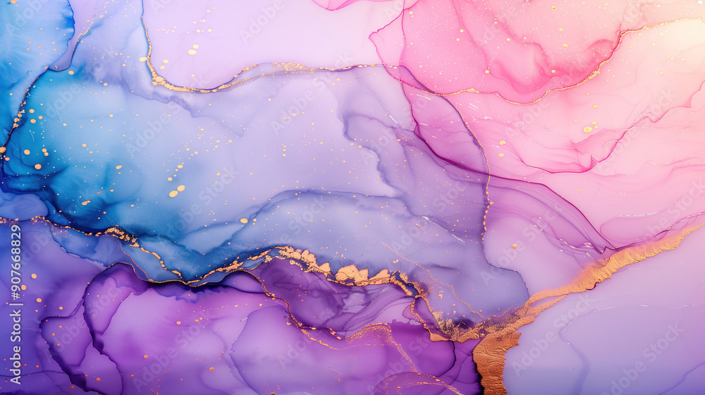 Fototapeta premium Elegant marble ink texture background in soft purple and pink hues