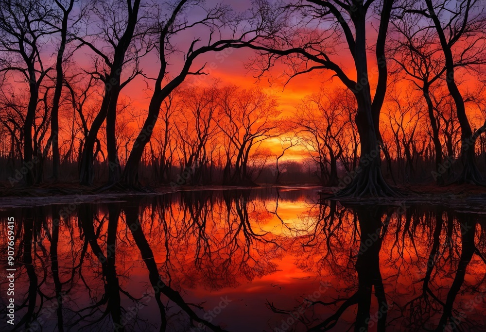 Fiery Sunset Over Calm River Fiery Sunset Over Calm River