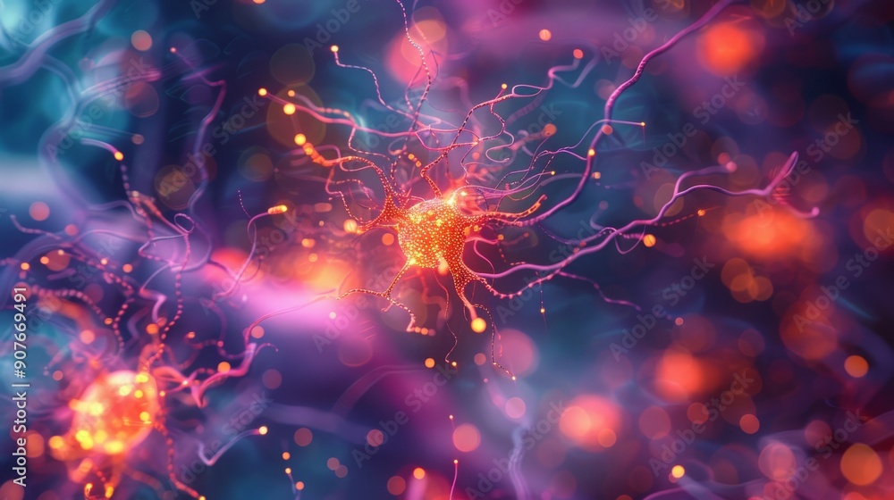 A 3D-rendered visualization of active brain cells, highlighting neural activity