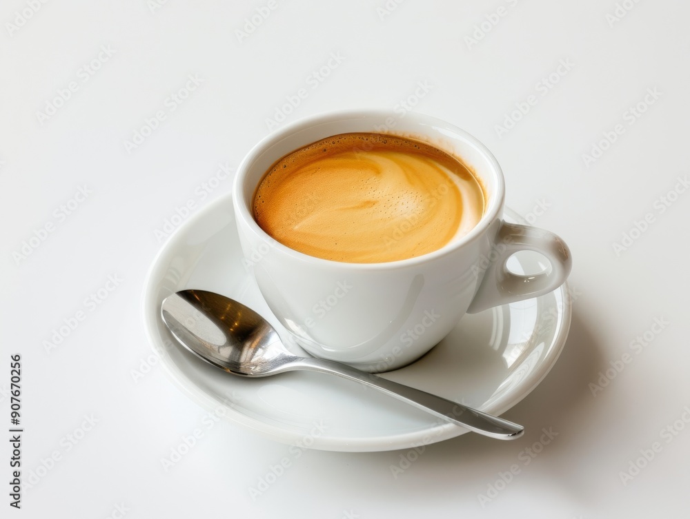 A cup of espresso with a rich crema on a white background A cup of espresso with a rich crema on a white background