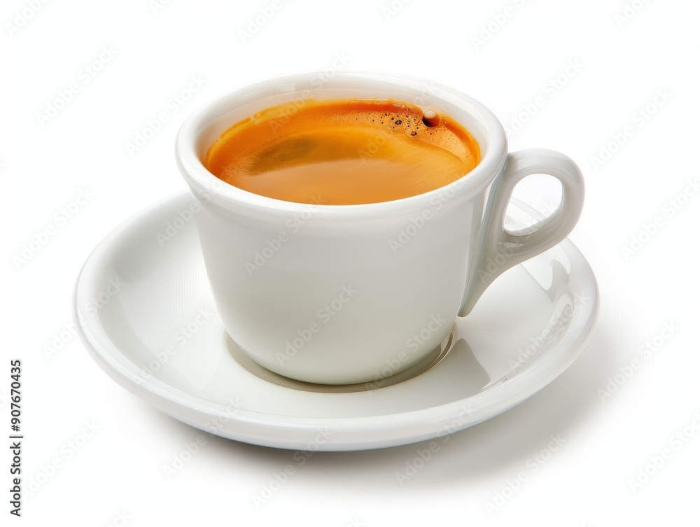 A cup of espresso with a rich crema on a white background A cup of espresso with a rich crema on a white background
