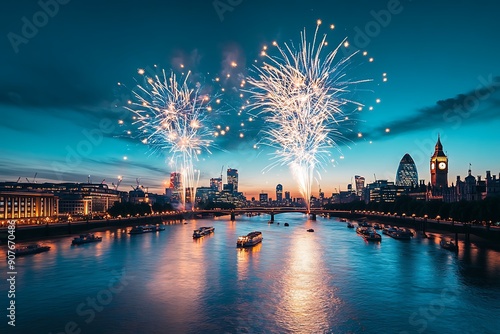 Fireworks light up the sky over London photo