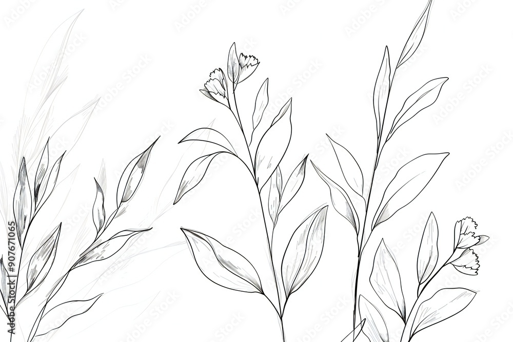 Naklejka premium Cute background with flowers drawn in pencil on white background, created by ai