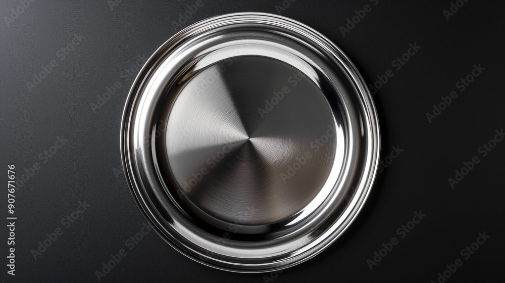 Filled circular platinum plated metal plate isolated on a black background, brushed metal plate Filled circular platinum plated metal plate isolated on a black background, brushed metal plate