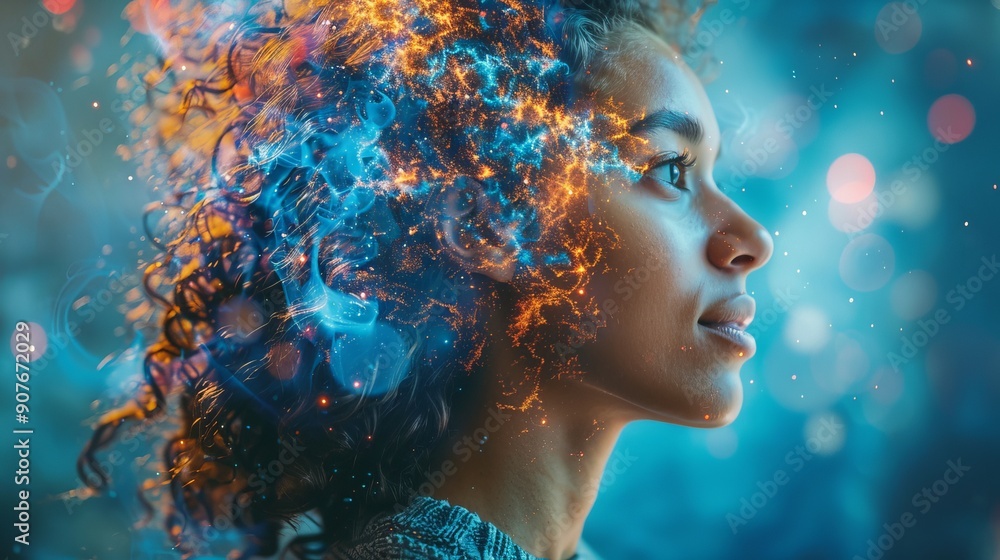 Young woman embracing future of technology and innovation Young woman embracing future of technology and innovation