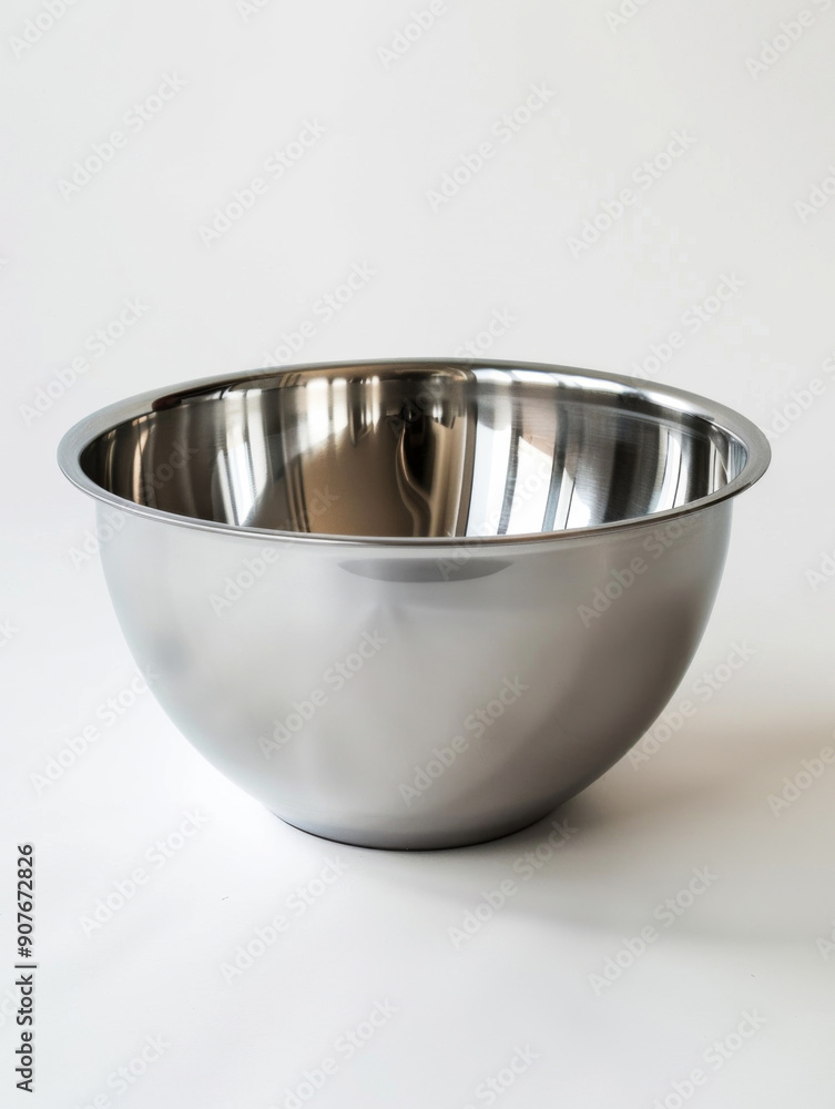 A shiny silver bowl sits on a white background A shiny silver bowl sits on a white background