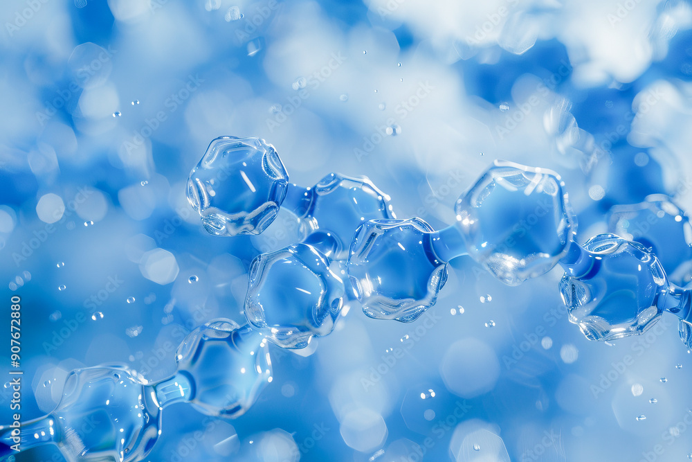 Close up of water molecules forming a chain structure Close up of water molecules forming a chain structure