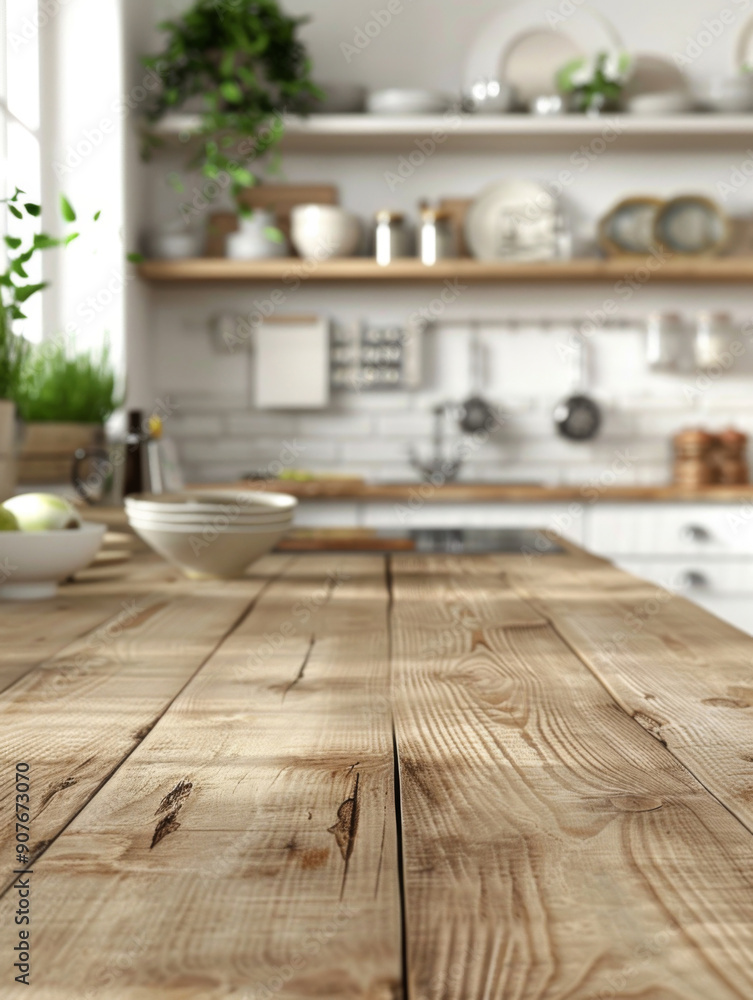 A kitchen with a wooden countertop and a bunch of plates and bowls on it A kitchen with a wooden countertop and a bunch of plates and bowls on it