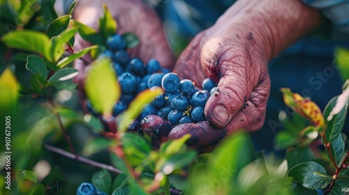 close-up of blueberry picking. Selective focus photo