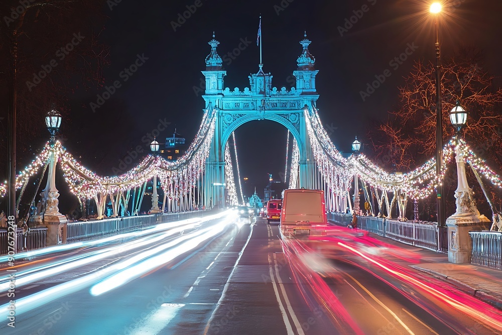 Obraz premium Light trails during blue hour at the Tower Bridge