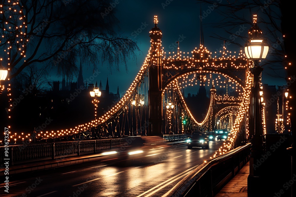Fototapeta premium Light trails during blue hour at the Tower Bridge