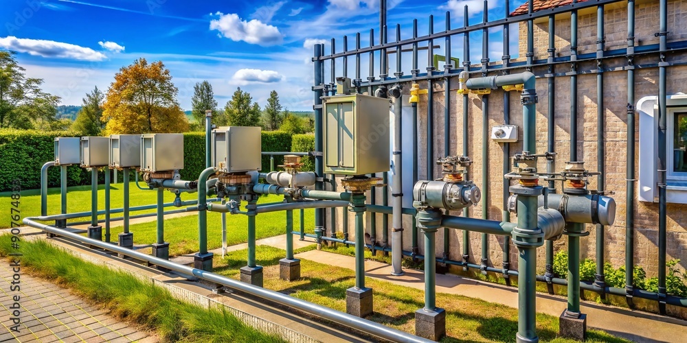 Outdoor residential gas system infrastructure featuring measurement and ...