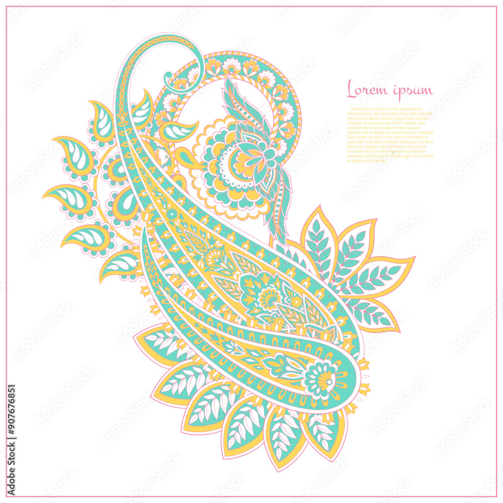 Obraz premium Paisley vector pattern. Isolated Fantastic flower, leaves