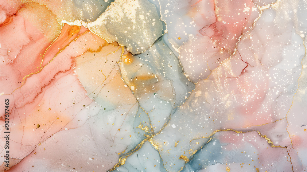 Artistic marble ink texture background in soft pastel shades with golden highlights Artistic marble ink texture background in soft pastel shades with golden highlights