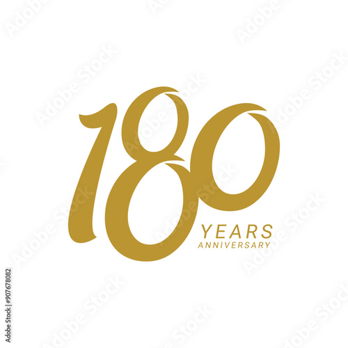 180th, 180 Years Anniversary Logo, Golden Color, Vector Template Design element for birthday, invitation, wedding, 180 logo, greeting card illustration.