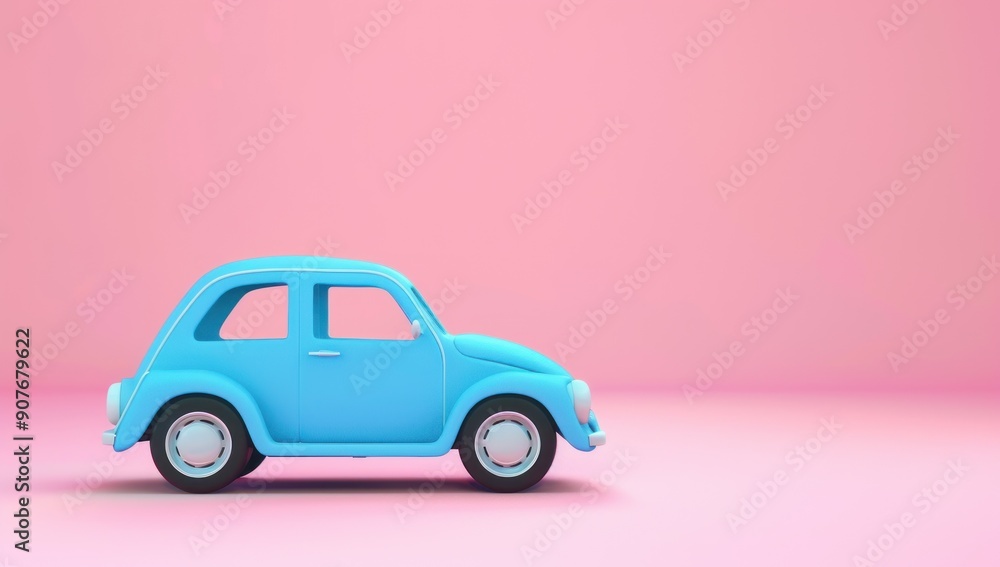 Blue Classic Car on Pink Background Blue Classic Car on Pink Background