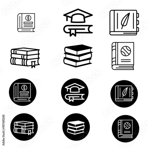 Books open, closed black icons set on white. Literature, publishing house, library pictograms collection. Reading festival, club logos. Writing competition vector for infographic, web. Top, side view.