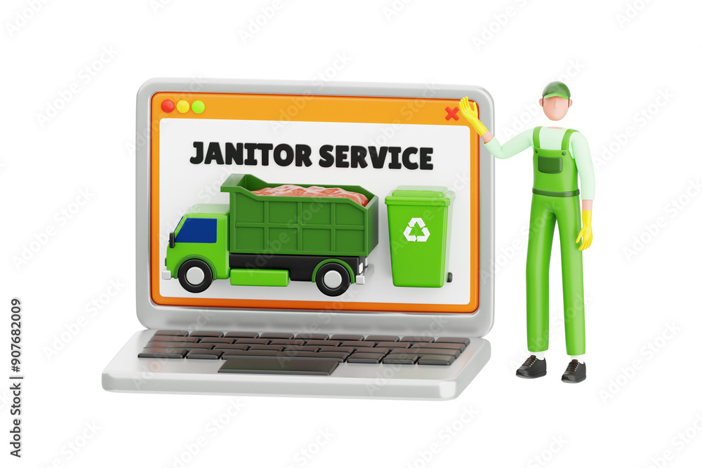 Online Cleaning Service 3D Illustration. Cleaning company or janitor service online 3d illustration Online Cleaning Service 3D Illustration. Cleaning company or janitor service online 3d illustration