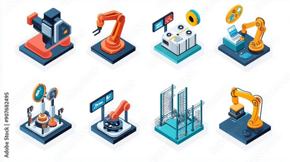Isometric Icon Set of Industry 4.0 Technologies in Smart Manufacturing Plant Isometric Icon Set of Industry 4.0 Technologies in Smart Manufacturing Plant