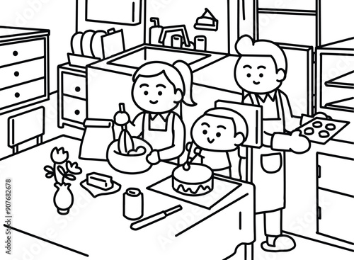 Family make some cake.
