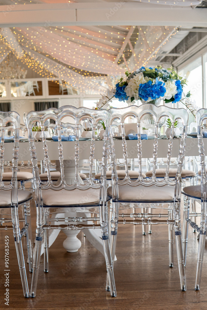 Beautiful Wedding Venue in Istanbul: Tables with Floral Centerpieces and Bridge View
