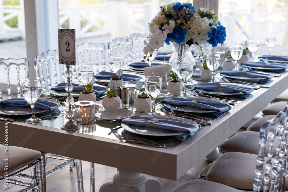 Beautiful Wedding Venue in Istanbul: Tables with Floral Centerpieces and Bridge View