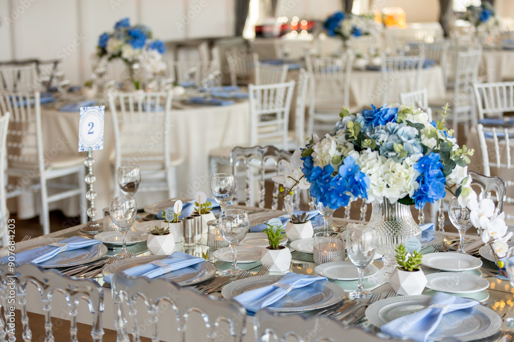 Beautiful Wedding Venue in Istanbul: Tables with Floral Centerpieces and Bridge View