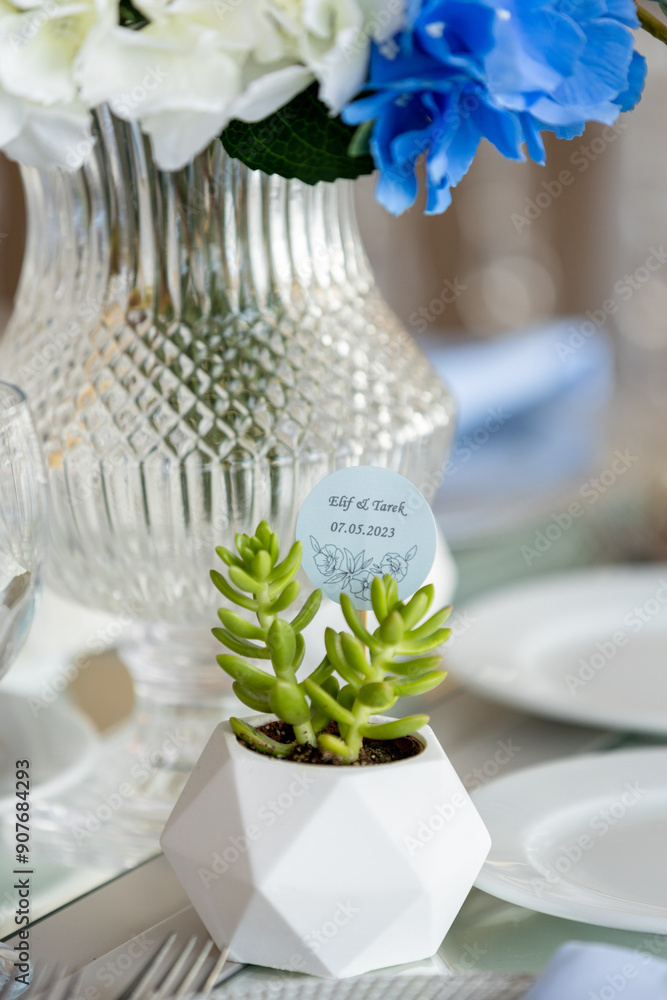 Beautiful Wedding Venue in Istanbul: Tables with Floral Centerpieces and Bridge View