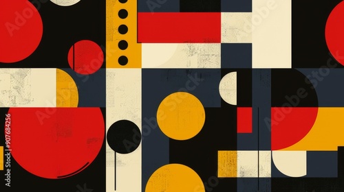 Free Download Abstract Bauhaus geometric pattern featuring bold shapes and primary colors. Clean, minimalist design. Vector art - GFXLoad