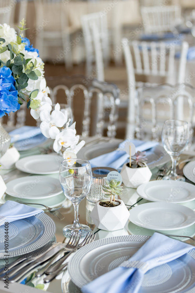 Beautiful Wedding Venue in Istanbul: Tables with Floral Centerpieces and Bridge View
