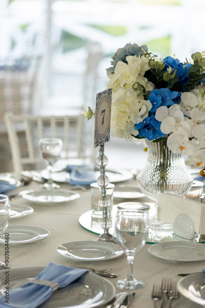 Beautiful Wedding Venue in Istanbul: Tables with Floral Centerpieces and Bridge View