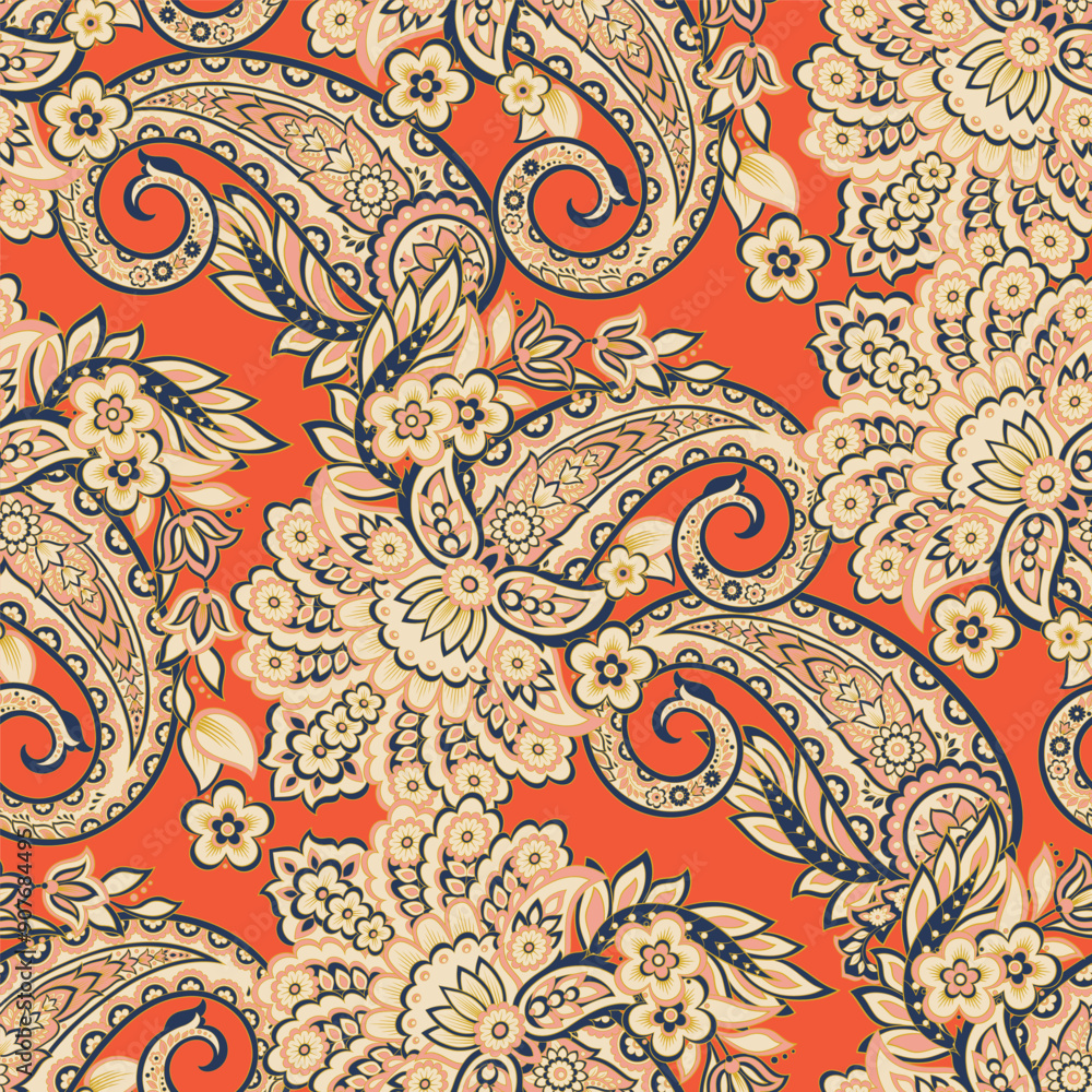 Paisley vector seamless pattern. Fantastic flower, leaves. Batik style painting. Vintage background Paisley vector seamless pattern. Fantastic flower, leaves. Batik style painting. Vintage background