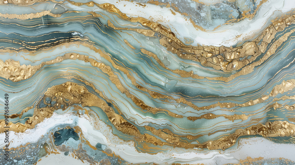 Obraz premium Elegant marble ink texture background with golden accents and swirling patterns