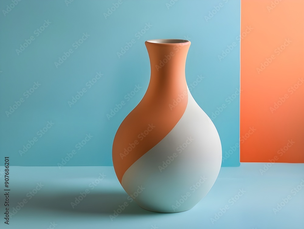 a white and orange vase is on a table. product display a white and orange vase is on a table. product display