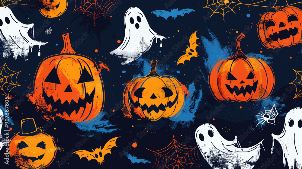 haloween theme in a watercolor style with a pumpkin