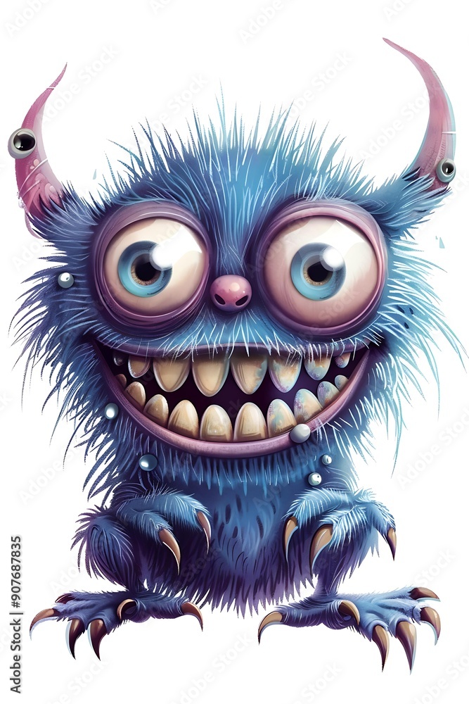 Adorable monster with big eyes and a friendly smile, cute cartoon, isolated on white background Adorable monster with big eyes and a friendly smile, cute cartoon, isolated on white background