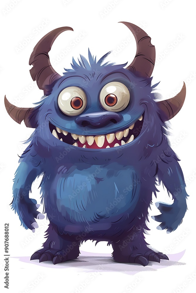 Cute monster with tiny horns and a big belly, cute cartoon, isolated on white background Cute monster with tiny horns and a big belly, cute cartoon, isolated on white background