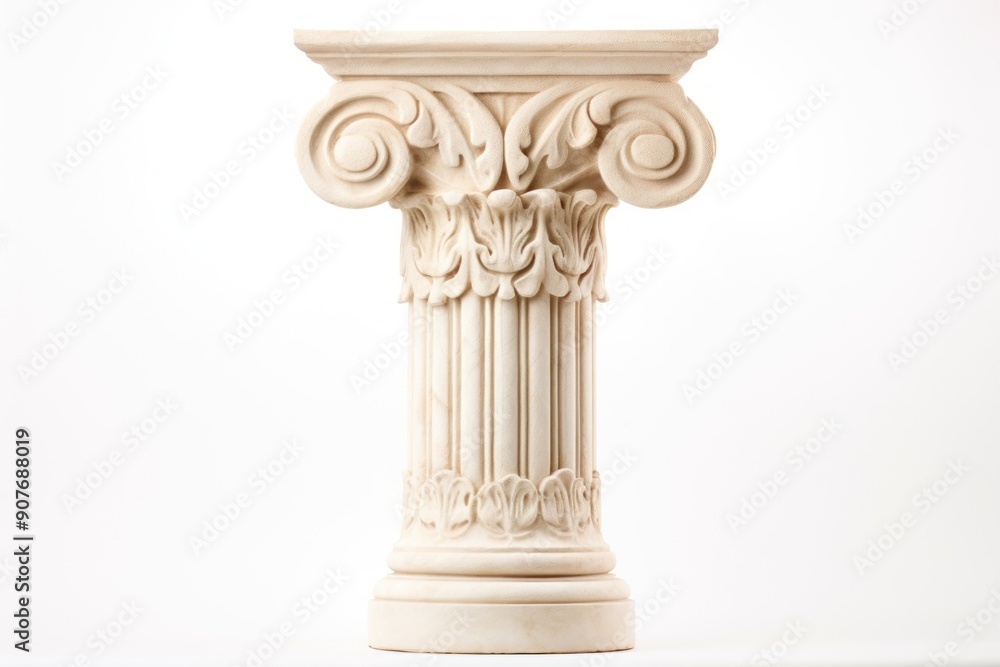 Obraz premium Old classical greek column architecture white background representation.