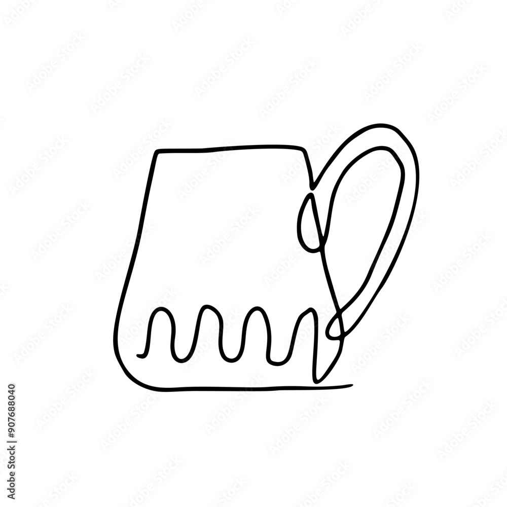 Hand drawn continuous inky line beer cup isolated on white background. Hand drawn continuous inky line beer cup isolated on white background.