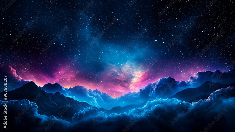 Fototapeta premium A stunning cosmic landscape featuring vibrant colors, clouds, and stars, perfect for creating a sense of wonder and exploration.