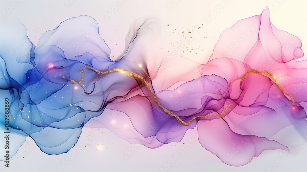 Elegant marble ink texture background with vibrant blue and pink flow