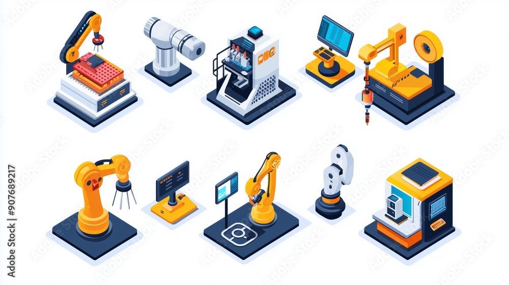 Isometric Icon Set of Industry 4.0 Technologies in Smart Manufacturing Plant Isometric Icon Set of Industry 4.0 Technologies in Smart Manufacturing Plant