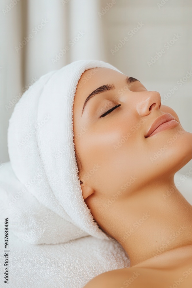 Relaxation at a serene spa with a woman enjoying a facial treatment Relaxation at a serene spa with a woman enjoying a facial treatment