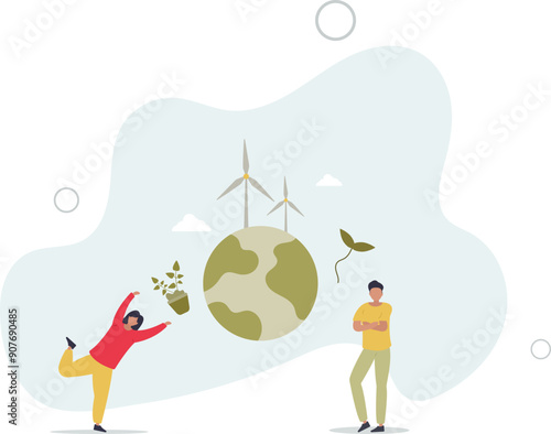 Green eco life community with ecological lifestyle.flat design.illustration with people.